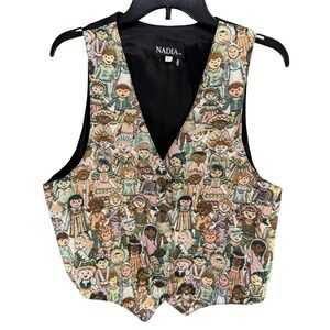 Vintage 90s Children Of The World Tapestry Vest Folk Art Teacher Kidcore Size L